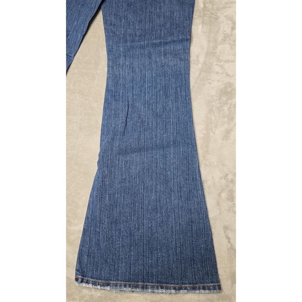 Blue 2 Flare leg Jeans Women's Low Rise Medium Wash Stretch Distressed 33 - Picture 8 of 16